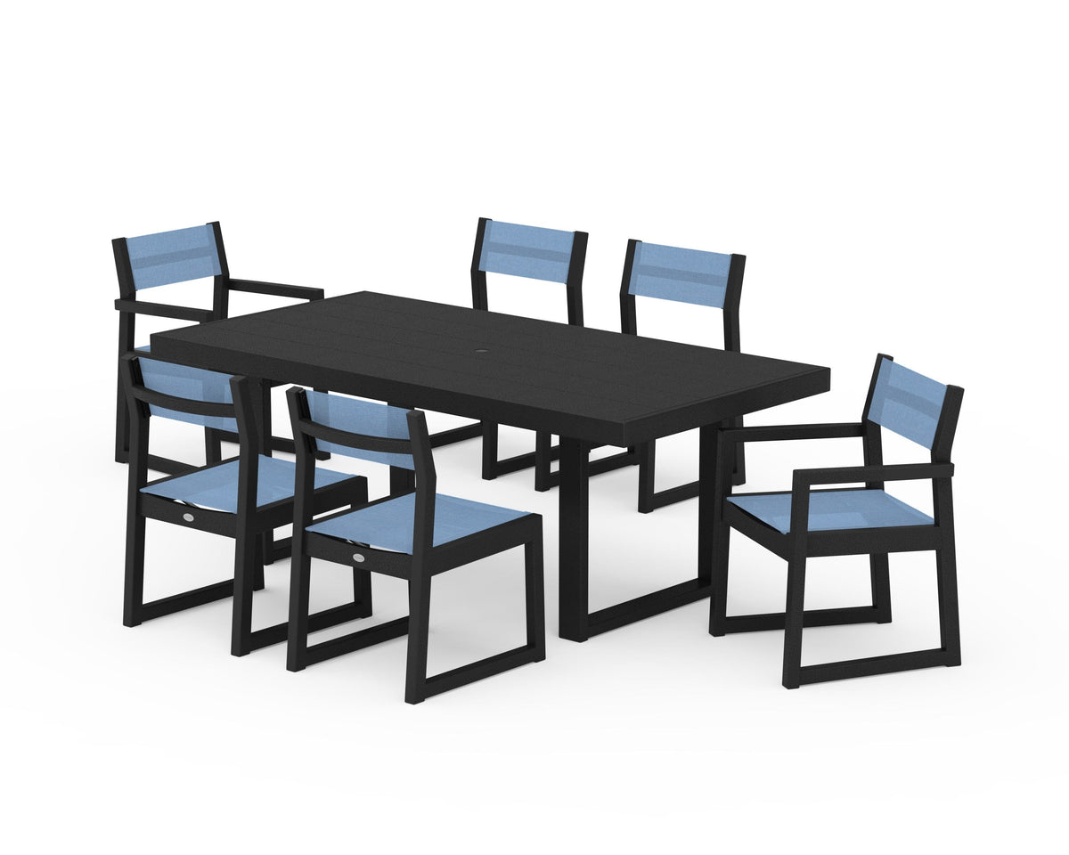 POLYWOOD EDGE Sling 7-Piece Dining Set in Black / Poolside