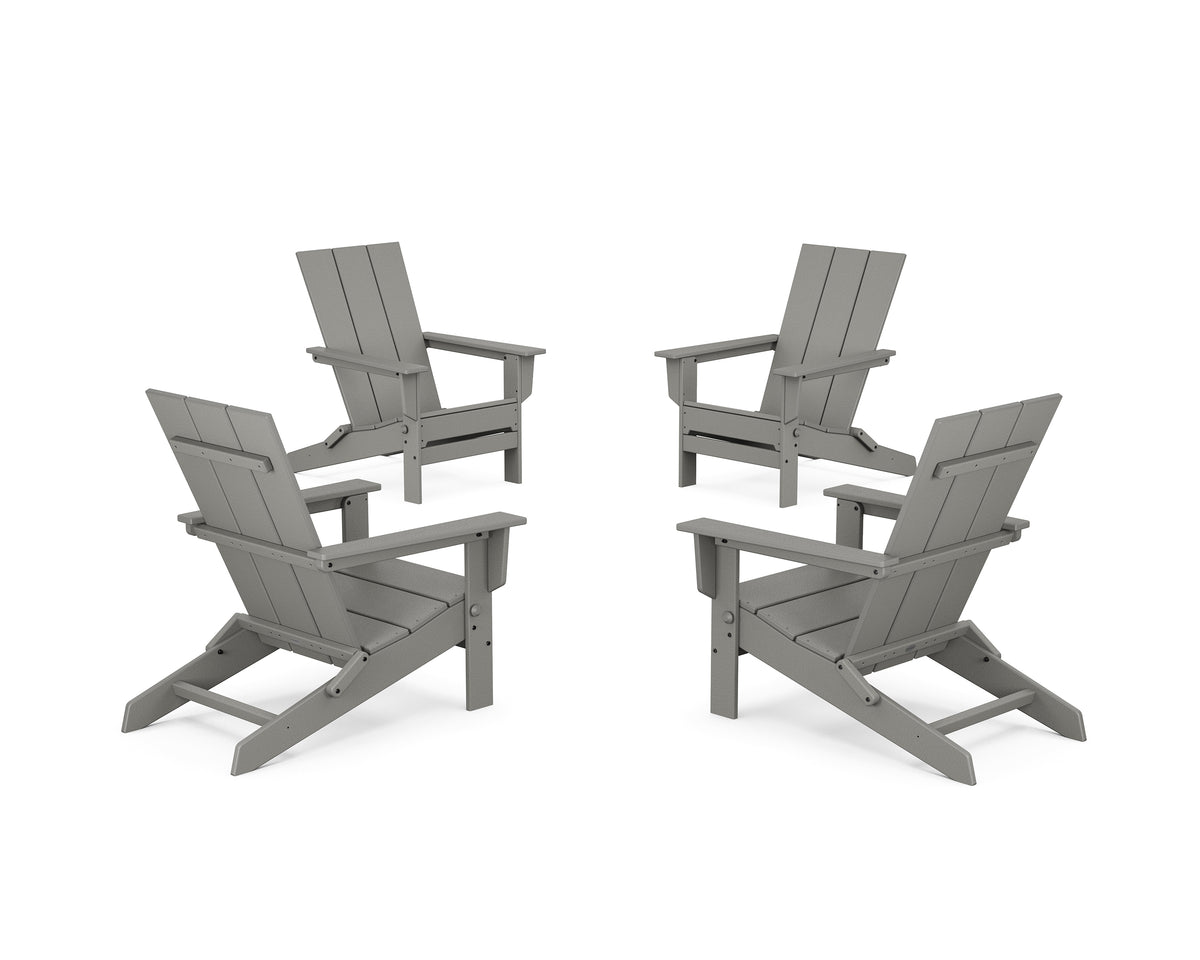 POLYWOOD 4-Piece Modern Studio Folding Adirondack Chair Conversation Set in Slate Grey