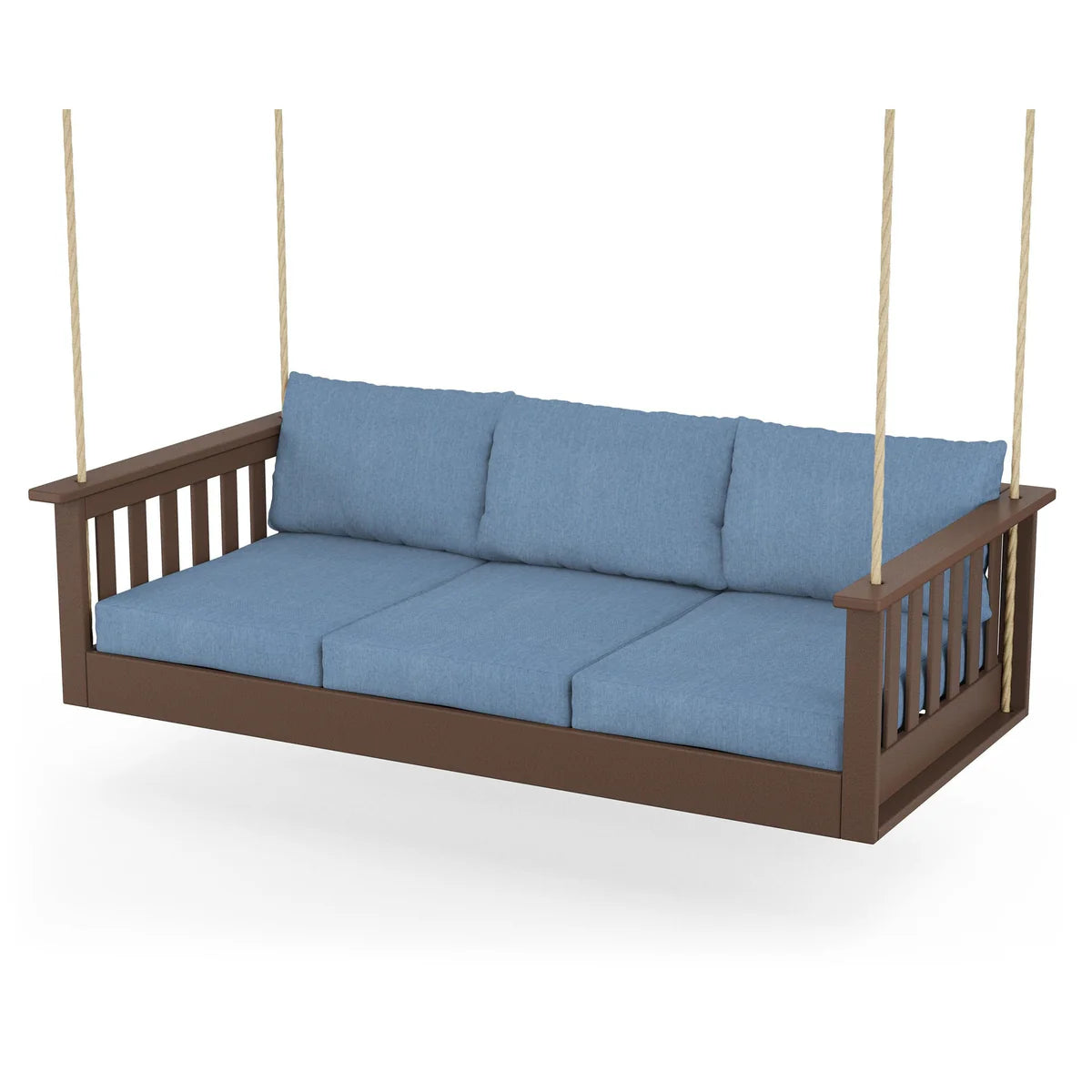 POLYWOOD Vineyard Daybed Swing in Mahogany / Sky Blue