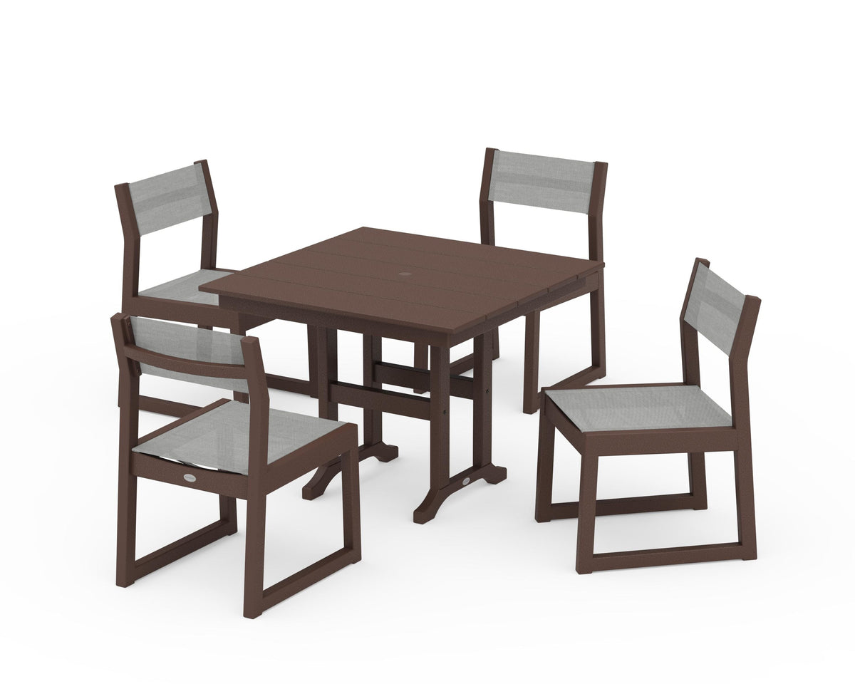 POLYWOOD EDGE Sling Side Chair 5-Piece Farmhouse Dining Set in Mahogany / Metallic