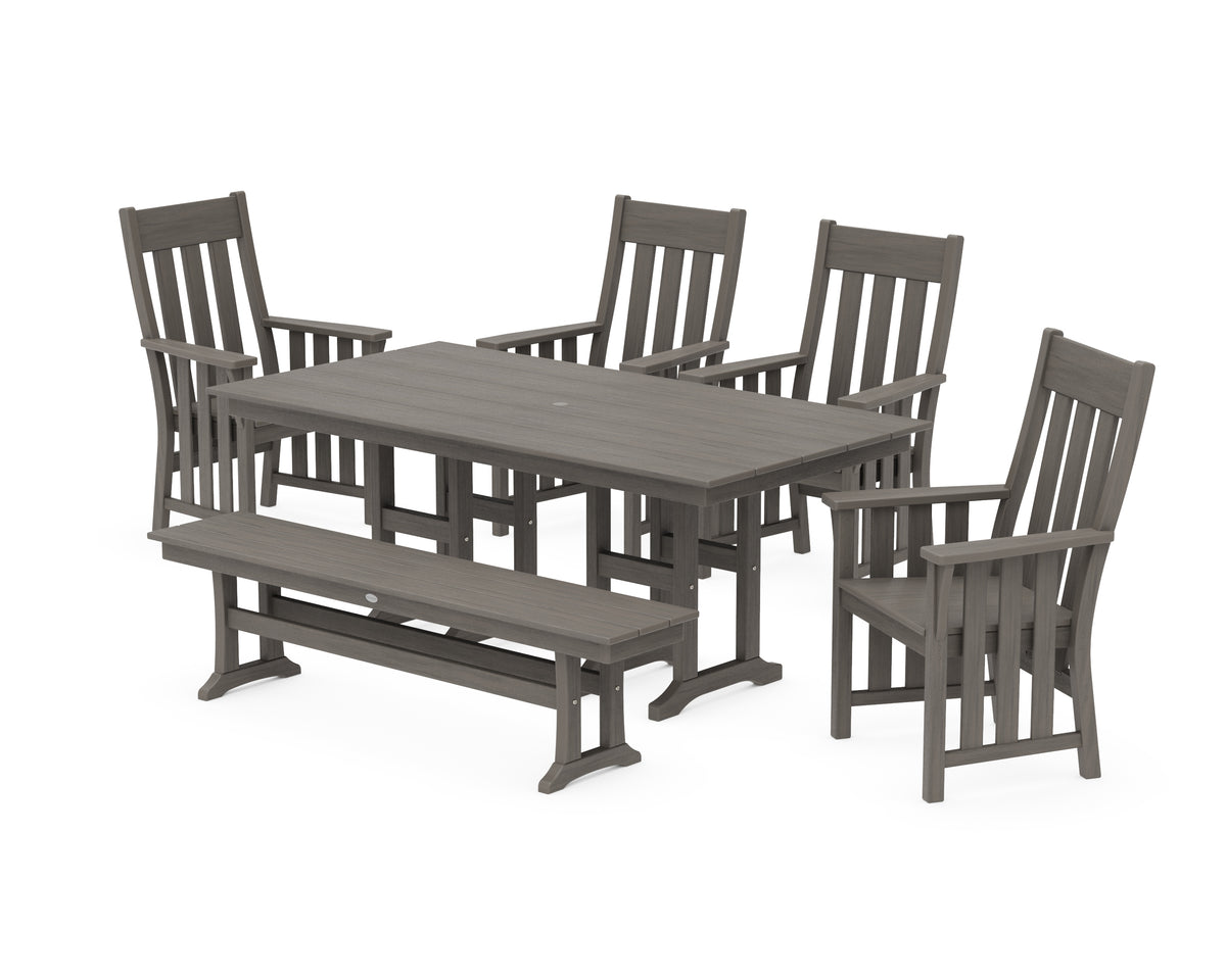POLYWOOD Acadia 6-Piece Farmhouse Dining Set with Bench in Driftwood
