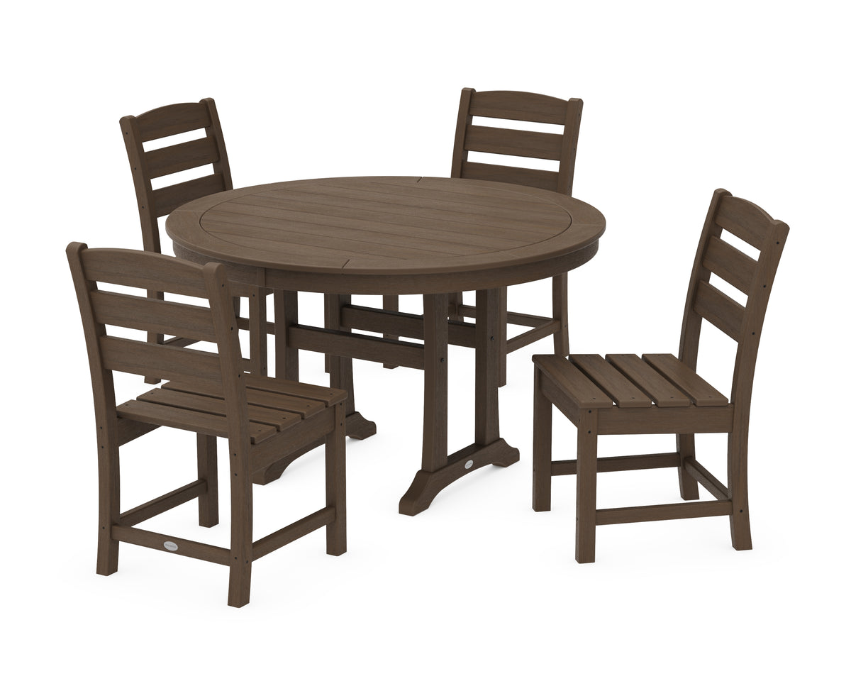 POLYWOOD Lakeside Side Chair 5-Piece Round Dining Set with Trestle Legs in Kona
