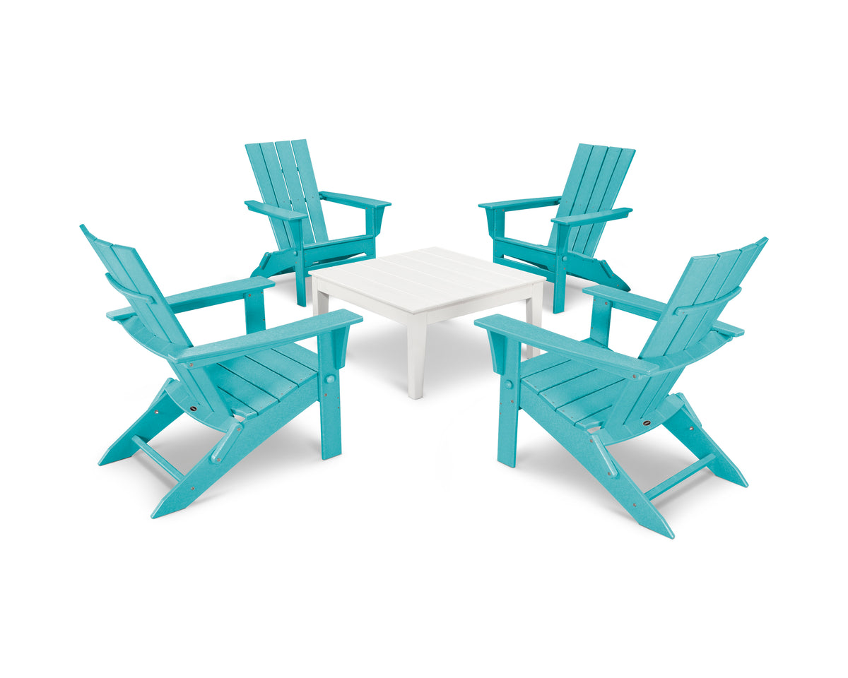 POLYWOOD Quattro Folding Chair 5-Piece Conversation Set in Aruba / White