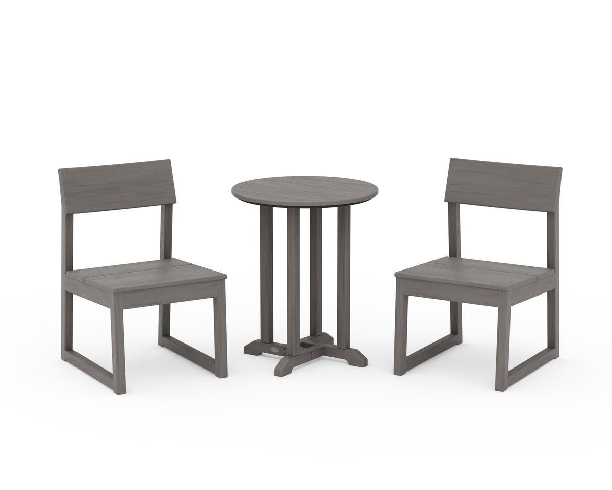 POLYWOOD EDGE Side Chair 3-Piece Round Bistro Dining Set in Driftwood