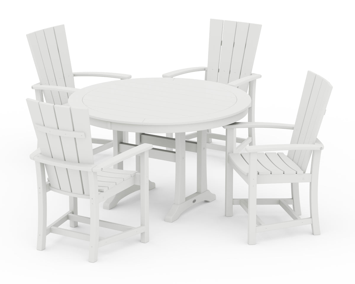 POLYWOOD Quattro 5-Piece Round Dining Set with Trestle Legs in White