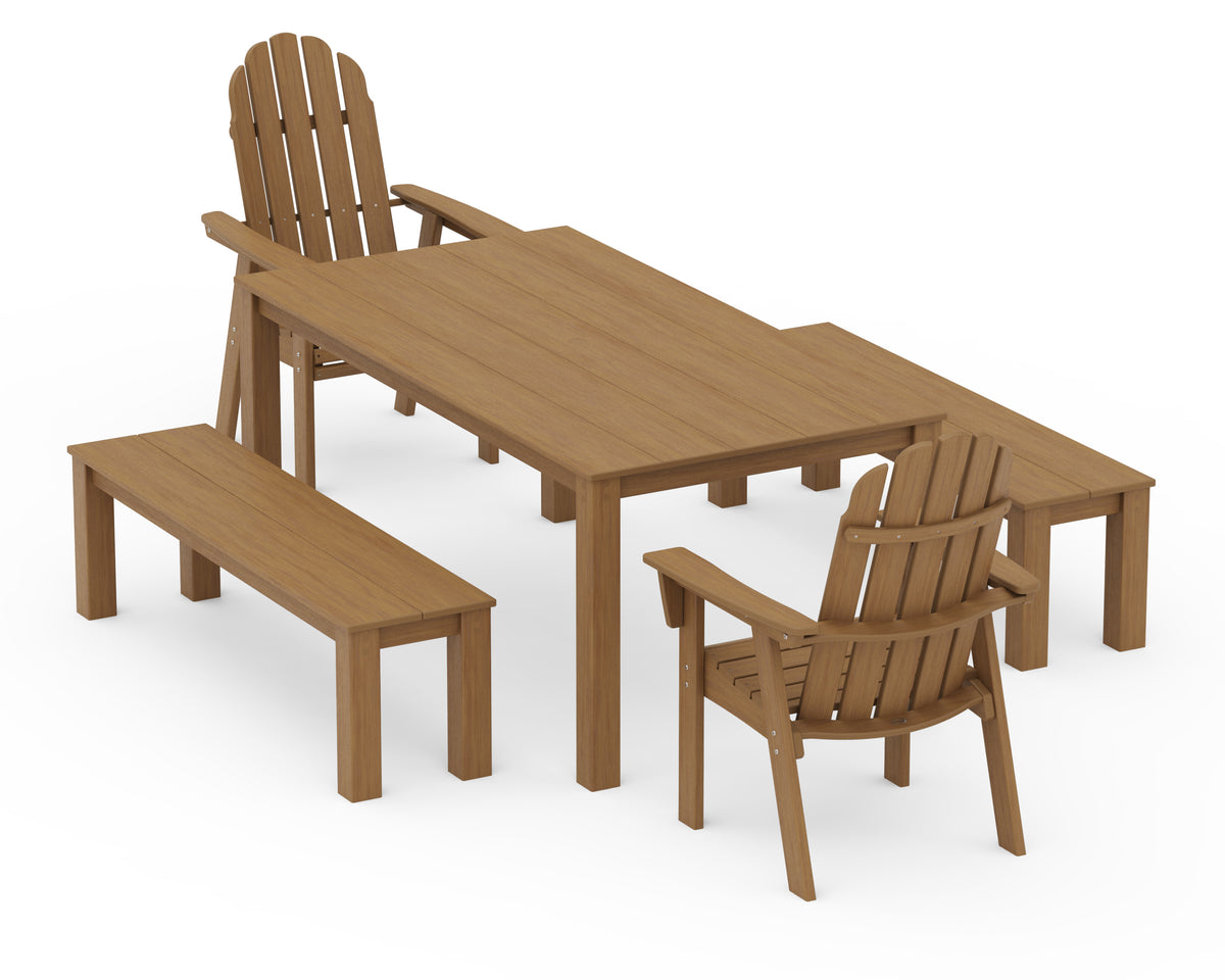 POLYWOOD Vineyard Curveback Adirondack 5-Piece Parsons Dining Set with Benches in Natural