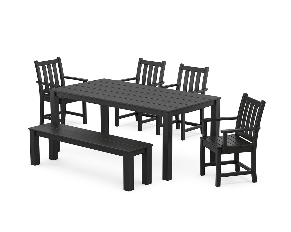 POLYWOOD Traditional Garden 6-Piece Parsons Dining Set with Bench in Black