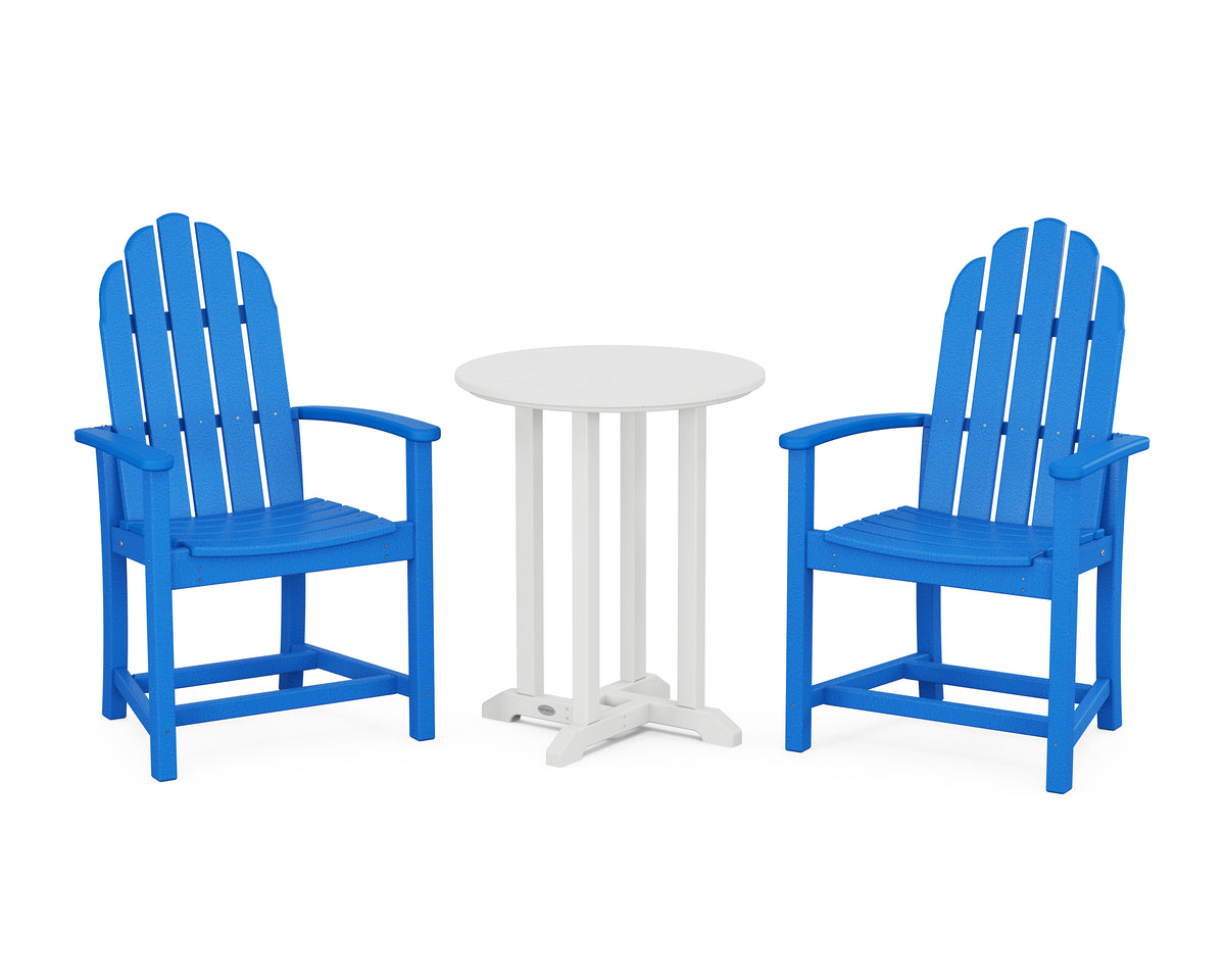 POLYWOOD Classic Adirondack 3-Piece Round Bistro Dining Set in Pacific Blue / White