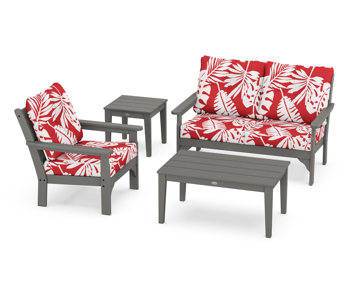 POLYWOOD Vineyard 4-Piece Deep Seating Set with 36" Coffee Table in Slate Grey / Leaf Crimson