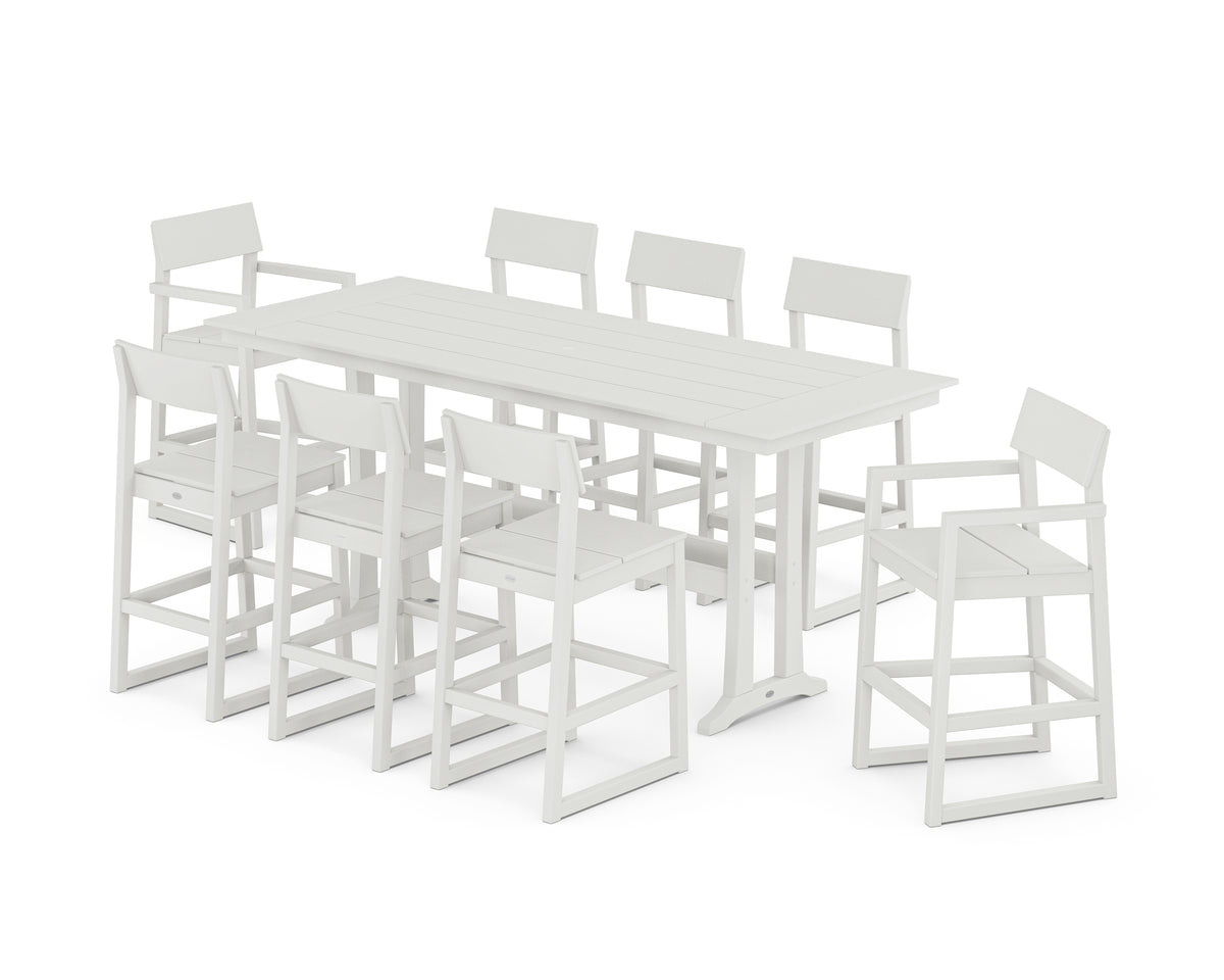 POLYWOOD EDGE 9-Piece Farmhouse Bar Set with Trestle Legs in Vintage White