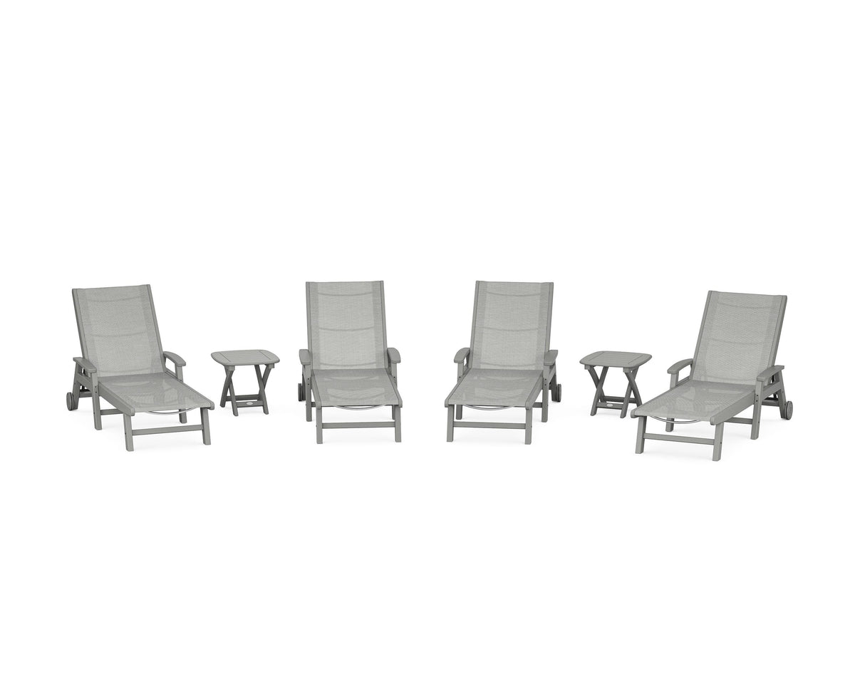 POLYWOOD Coastal Chaise 6-Piece Set with Wheels in Slate Grey / Metallic