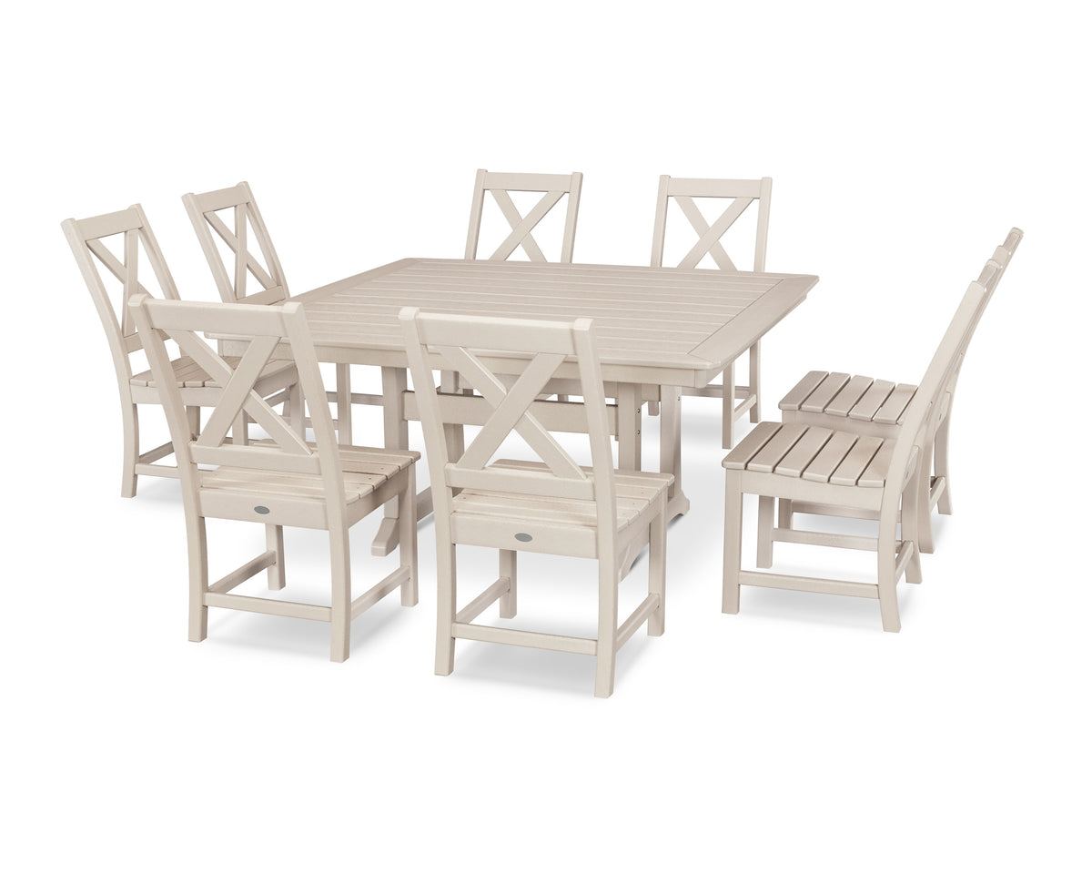POLYWOOD Braxton 9-Piece Nautical Trestle Dining Set in Sand