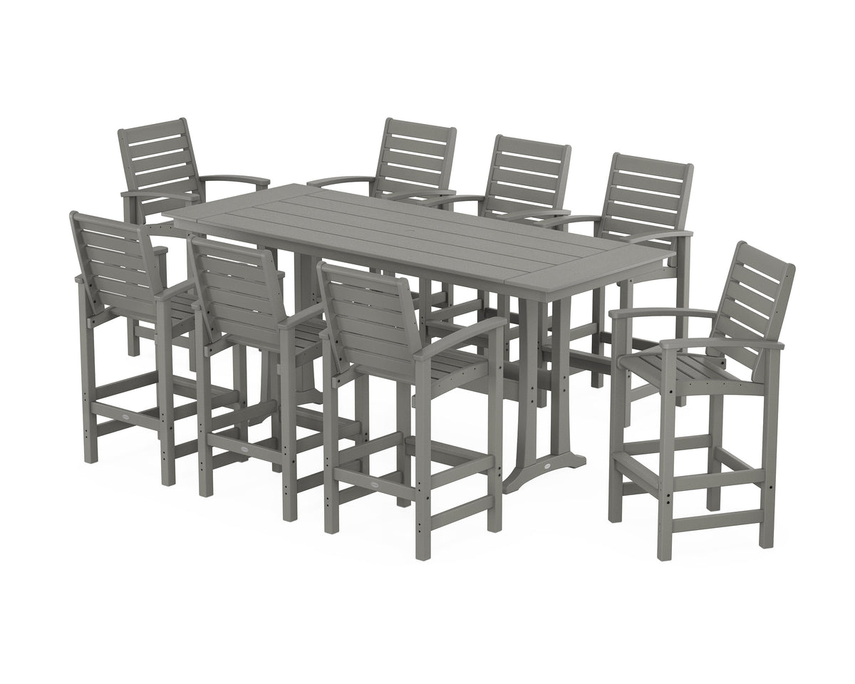 POLYWOOD Signature 9-Piece Farmhouse Bar Set with Trestle Legs in Slate Grey