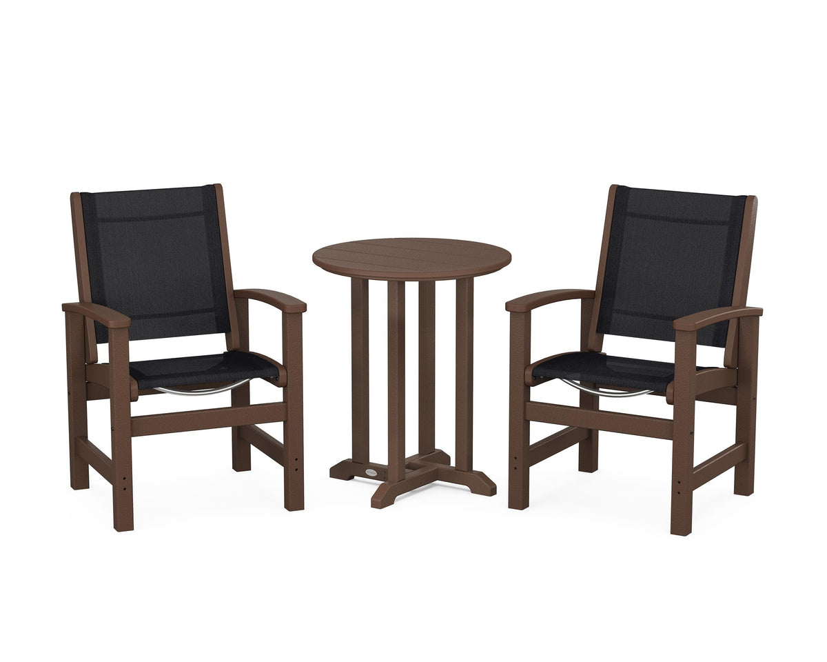 POLYWOOD Coastal 3-Piece Round Bistro Dining Set in Mahogany / Black