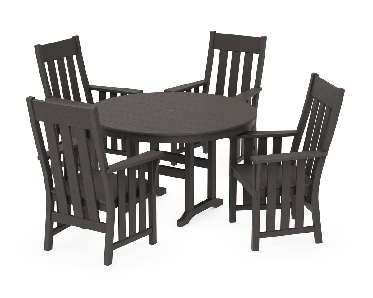 POLYWOOD Acadia 5-Piece Round Farmhouse Dining Set in Vintage Coffee