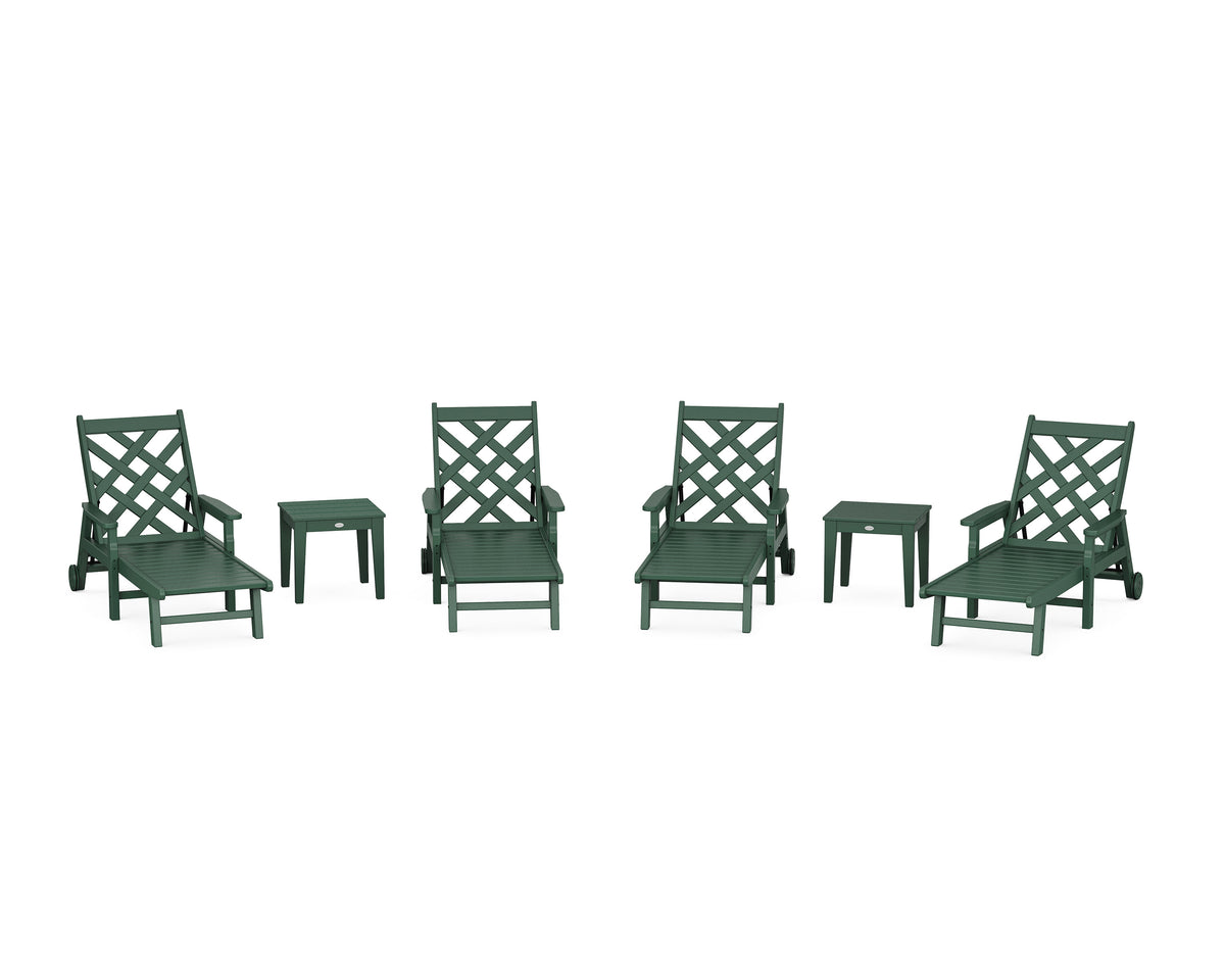 POLYWOOD Wovendale 6-Piece Chaise Set with Arms and Wheels in Green