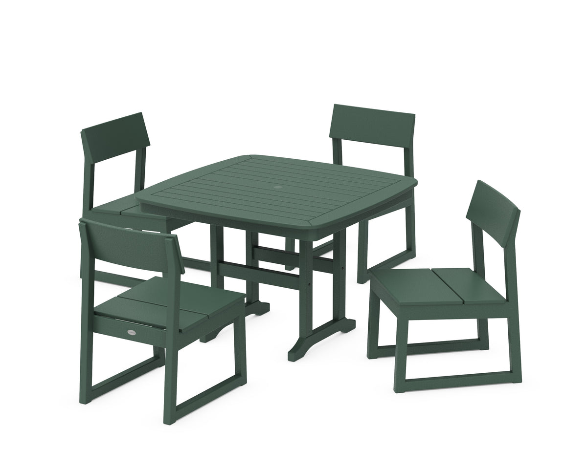POLYWOOD EDGE Side Chair 5-Piece Dining Set with Trestle Legs (Nautical 44" Table) in Green