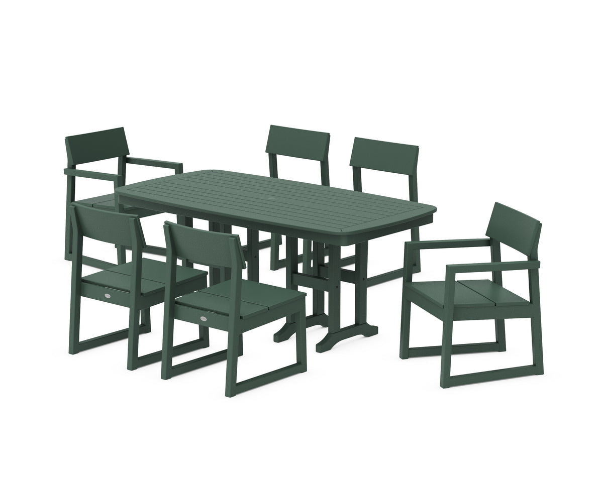 POLYWOOD EDGE 7-Piece Dining Set (Nautical 37" x 72" Table) in Green