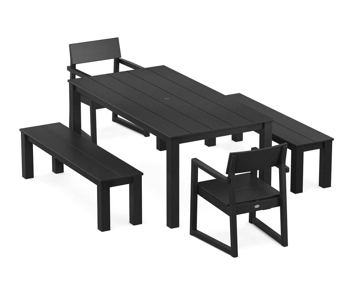 POLYWOOD EDGE 5-Piece Parsons Dining Set with Benches in Black