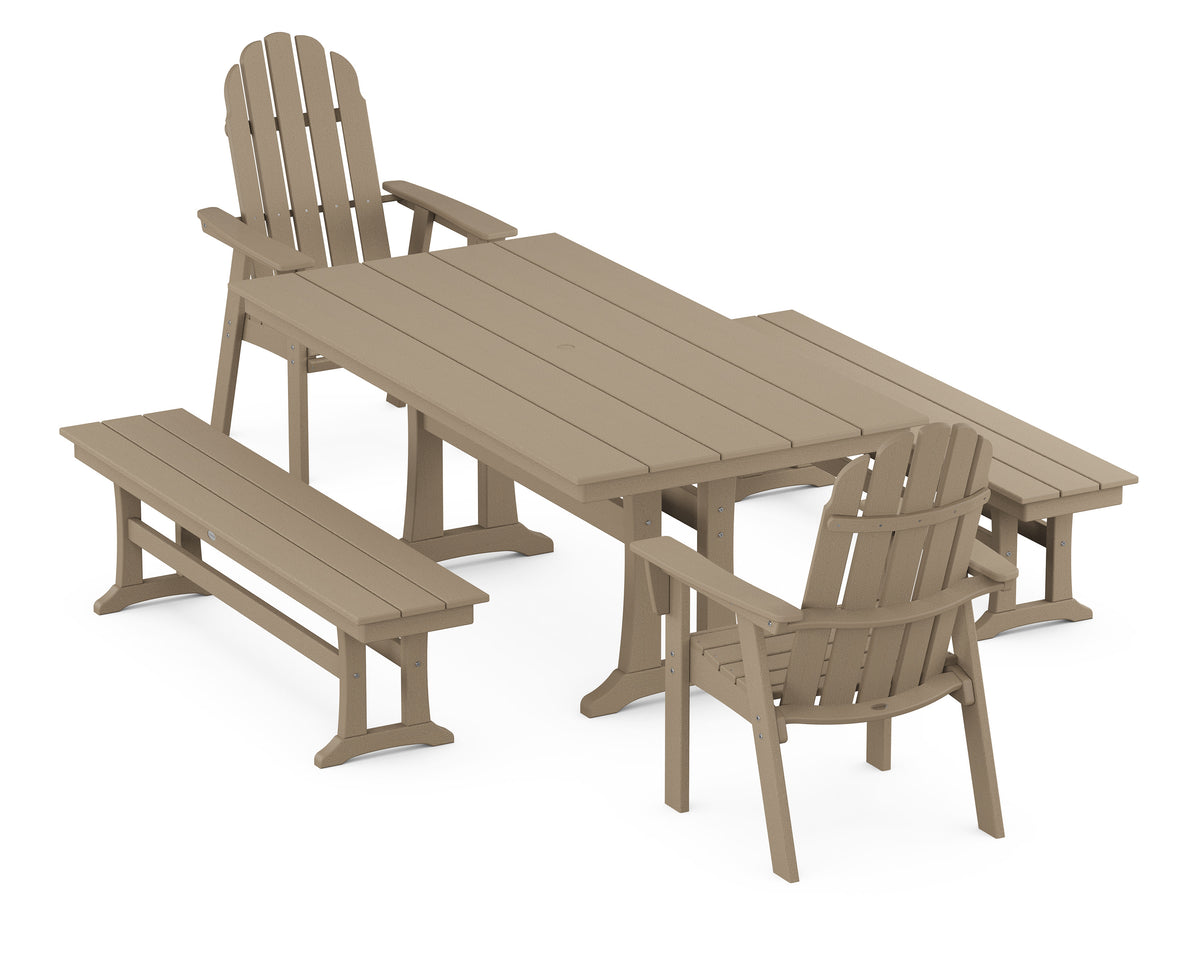 POLYWOOD Vineyard Adirondack 5-Piece Farmhouse Dining Set with Trestle Legs - 37" x 72" Table in Vintage Sahara