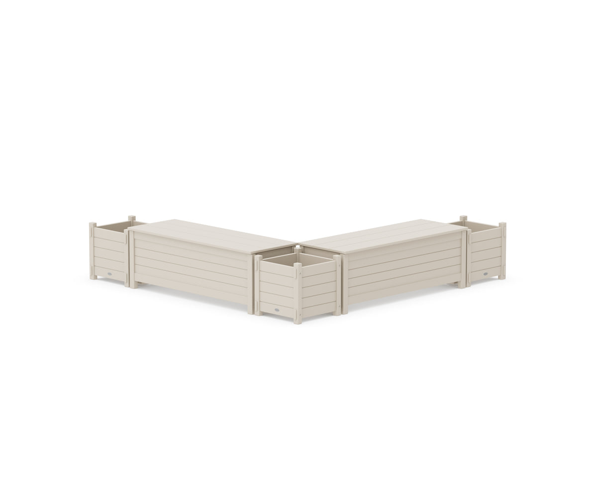 POLYWOOD 48" Nautical L-Shaped Planter Storage Bench Corner Set in Sand