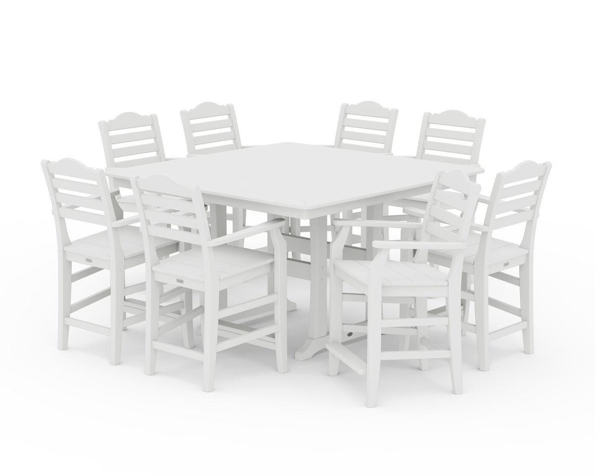 POLYWOOD Savannah 9-Piece Square Counter Set with Trestle Legs in White