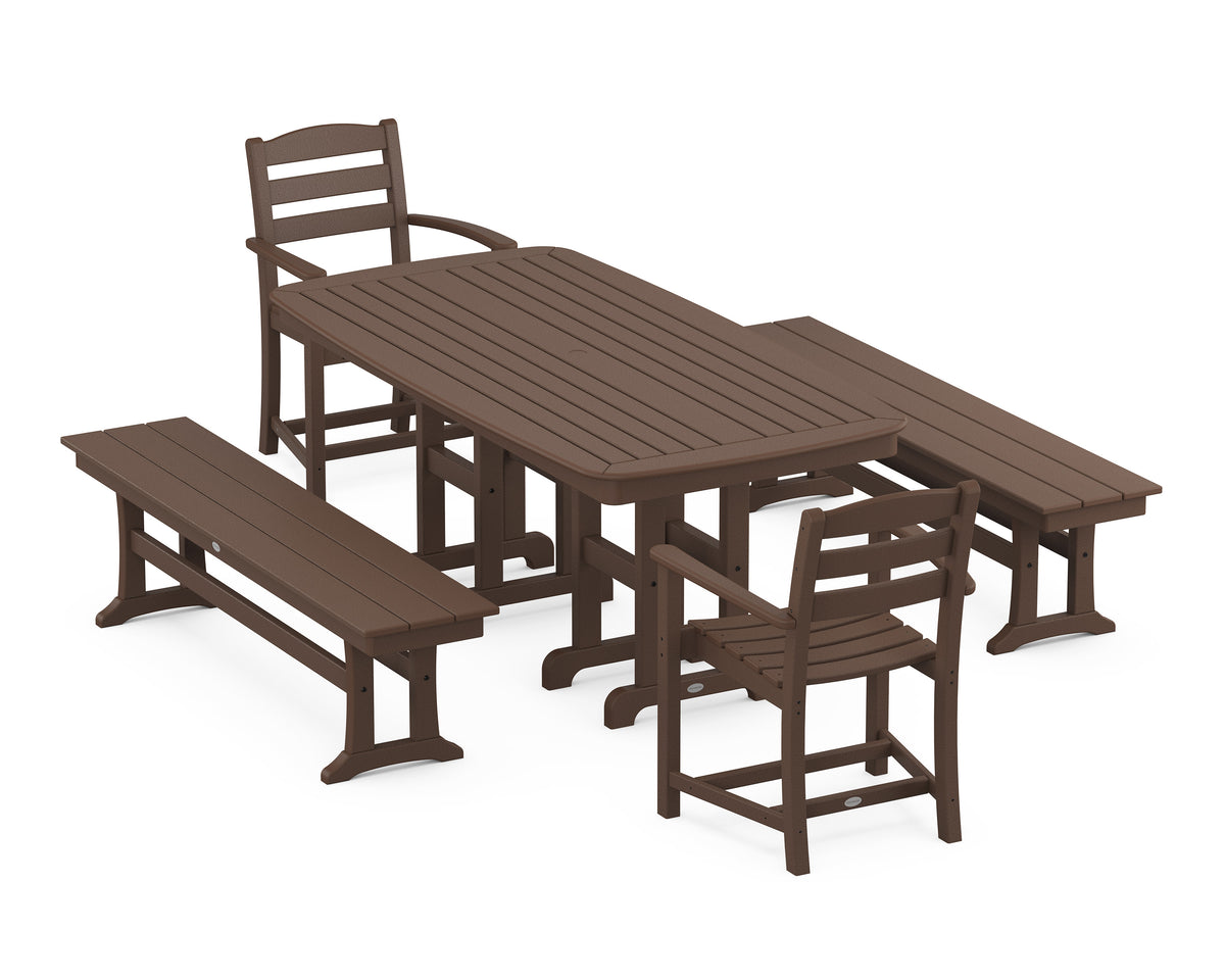 POLYWOOD La Casa Café 5-Piece Dining Set with Benches - 37" x 72" Table in Mahogany