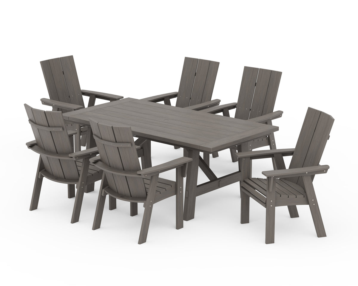POLYWOOD Modern Curveback Adirondack 7-Piece Rustic Farmhouse Dining Set in Driftwood