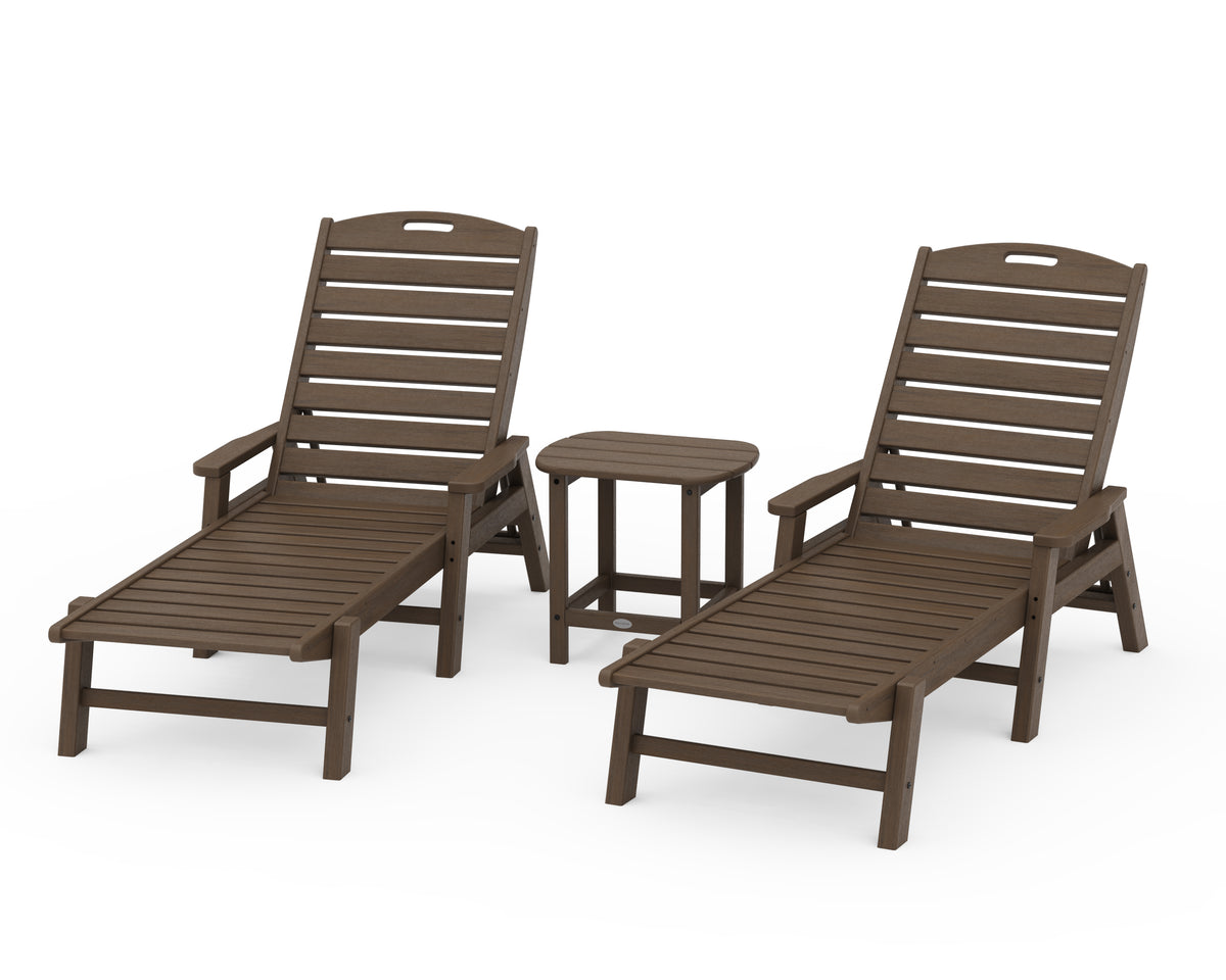 POLYWOOD Nautical 3-Piece Chaise Set with South Beach 18" Side Table in Kona