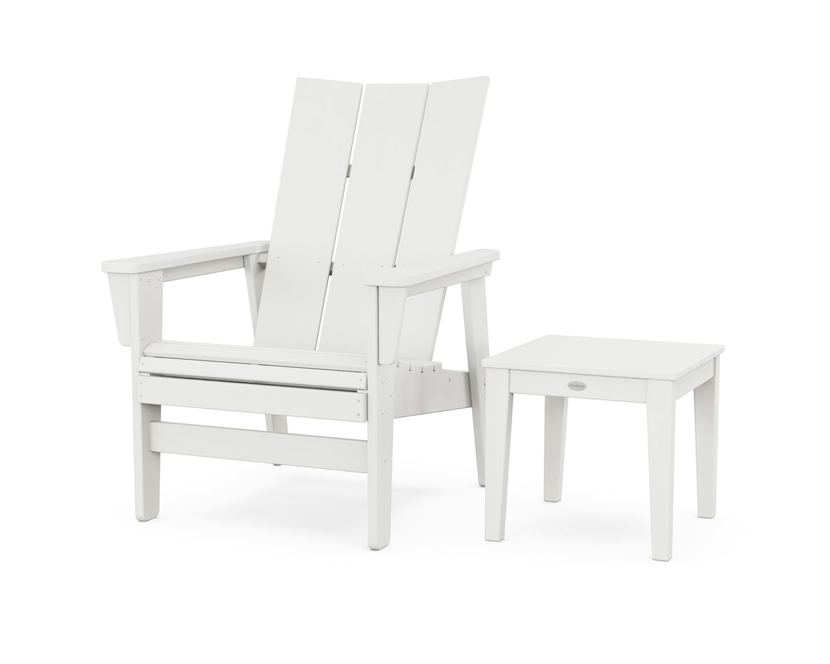 POLYWOOD Modern Grand Upright Adirondack Chair with Side Table in Vintage White