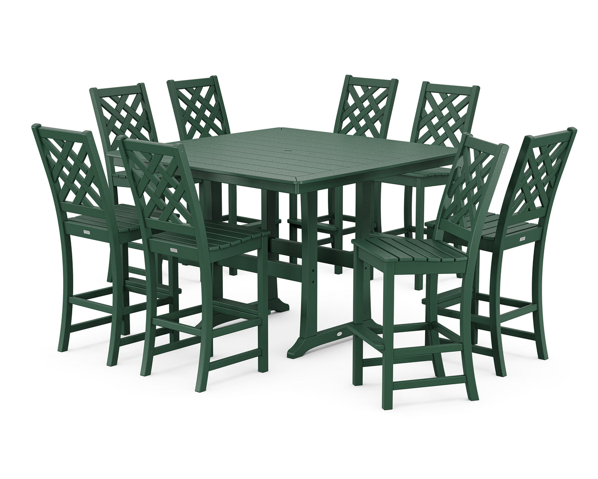 POLYWOOD Country Living Wovendale Side Chair 9-Piece Square Bar Set with Trestle Legs in Green