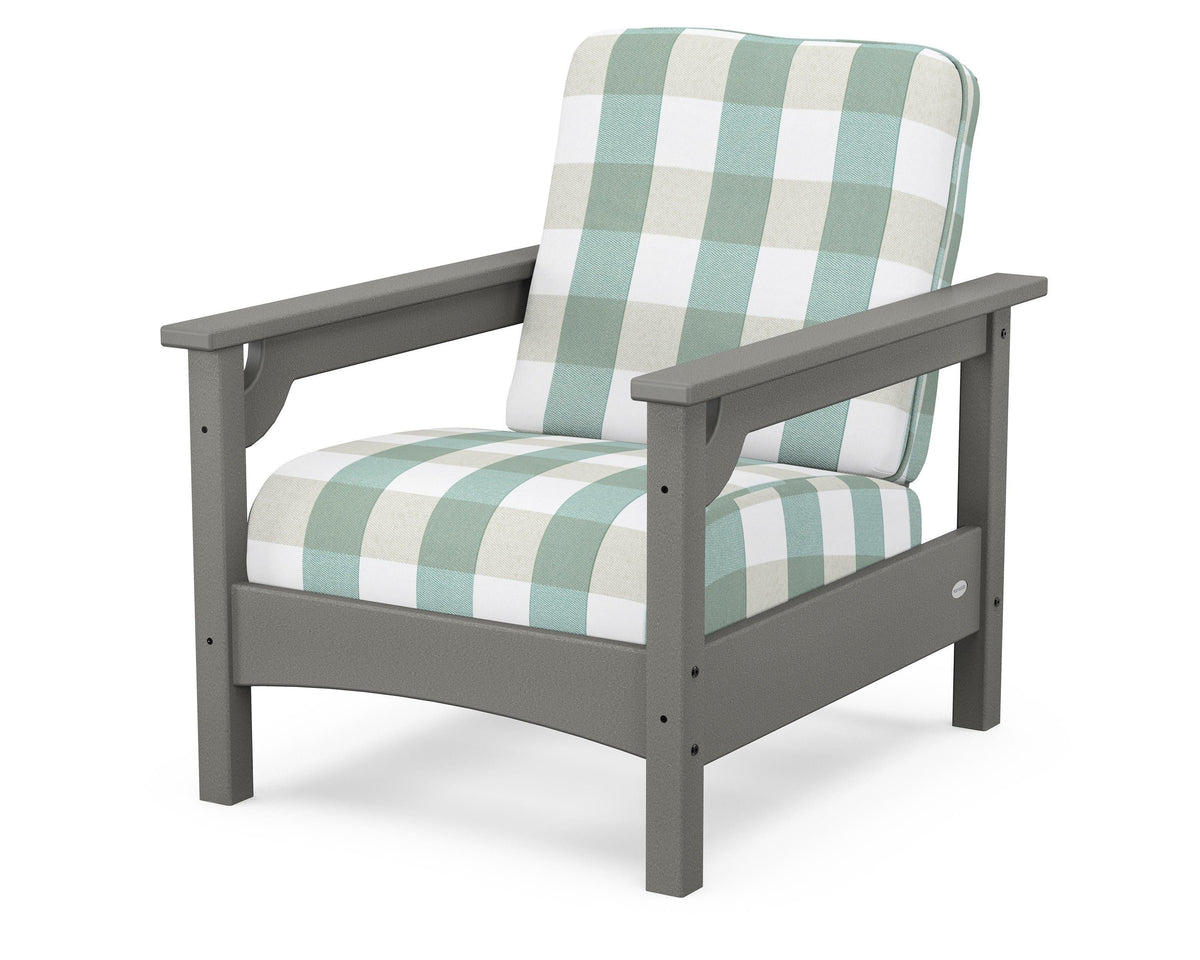POLYWOOD Club Chair in Slate Grey / Buffalo Plaid Glacier Spa