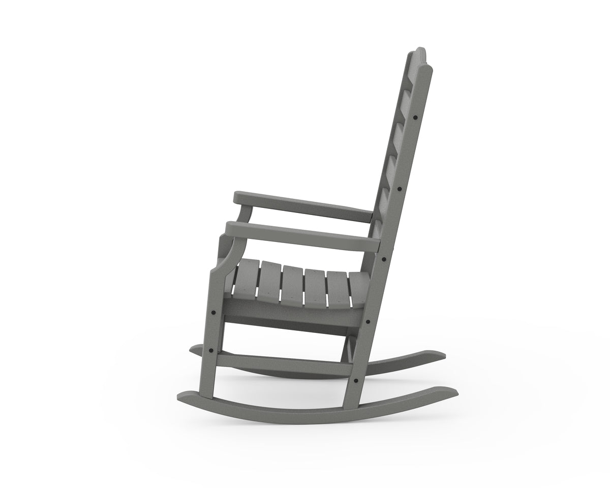 Angled view of the POLYWOOD Savannah Rocking Chair in Slate Grey