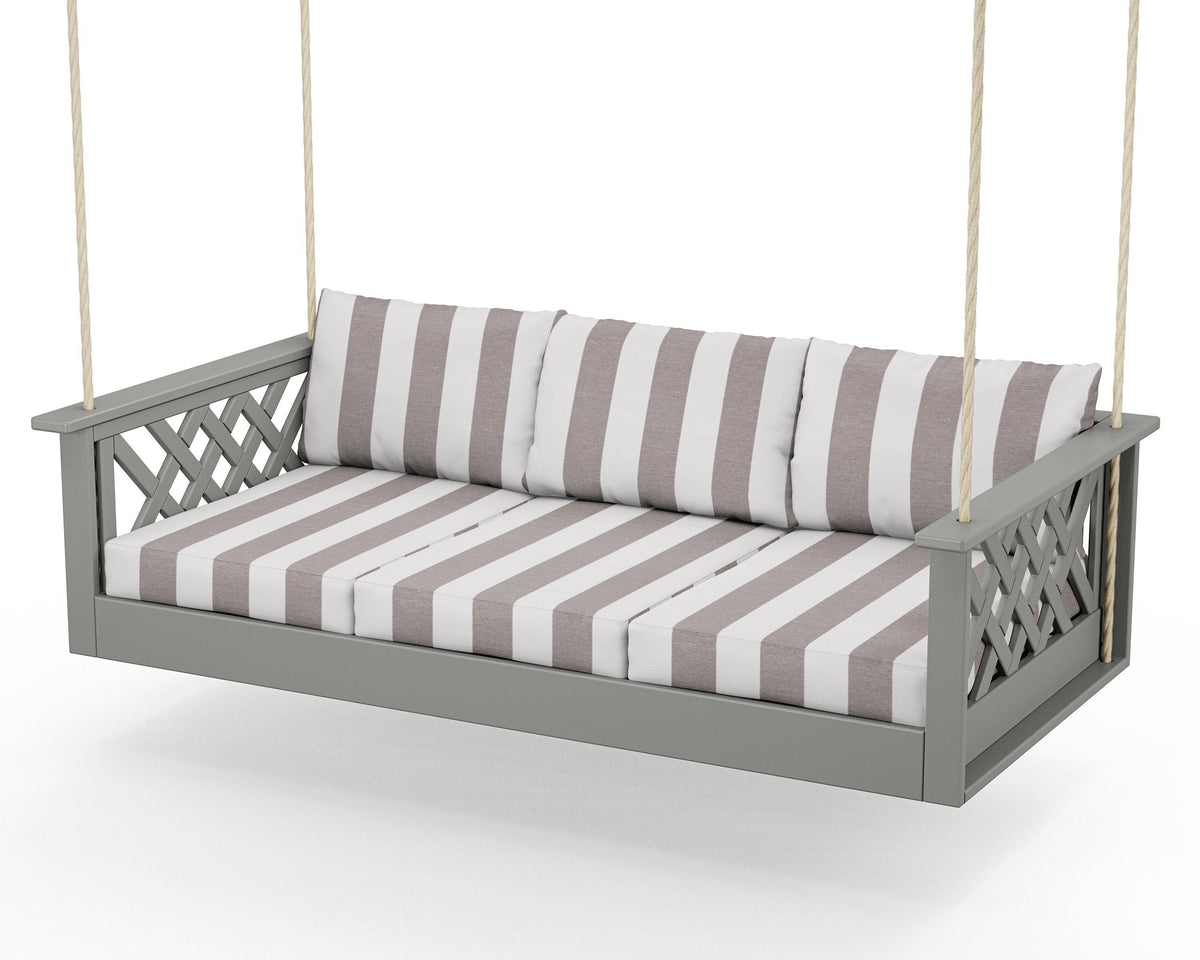 POLYWOOD Wovendale Daybed Swing in Slate Grey / Cabana Stripe Grey Mist