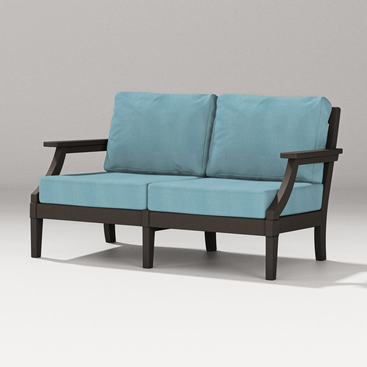 POLYWOOD Estate Loveseat in Vintage Coffee / Lattice Sky Blue