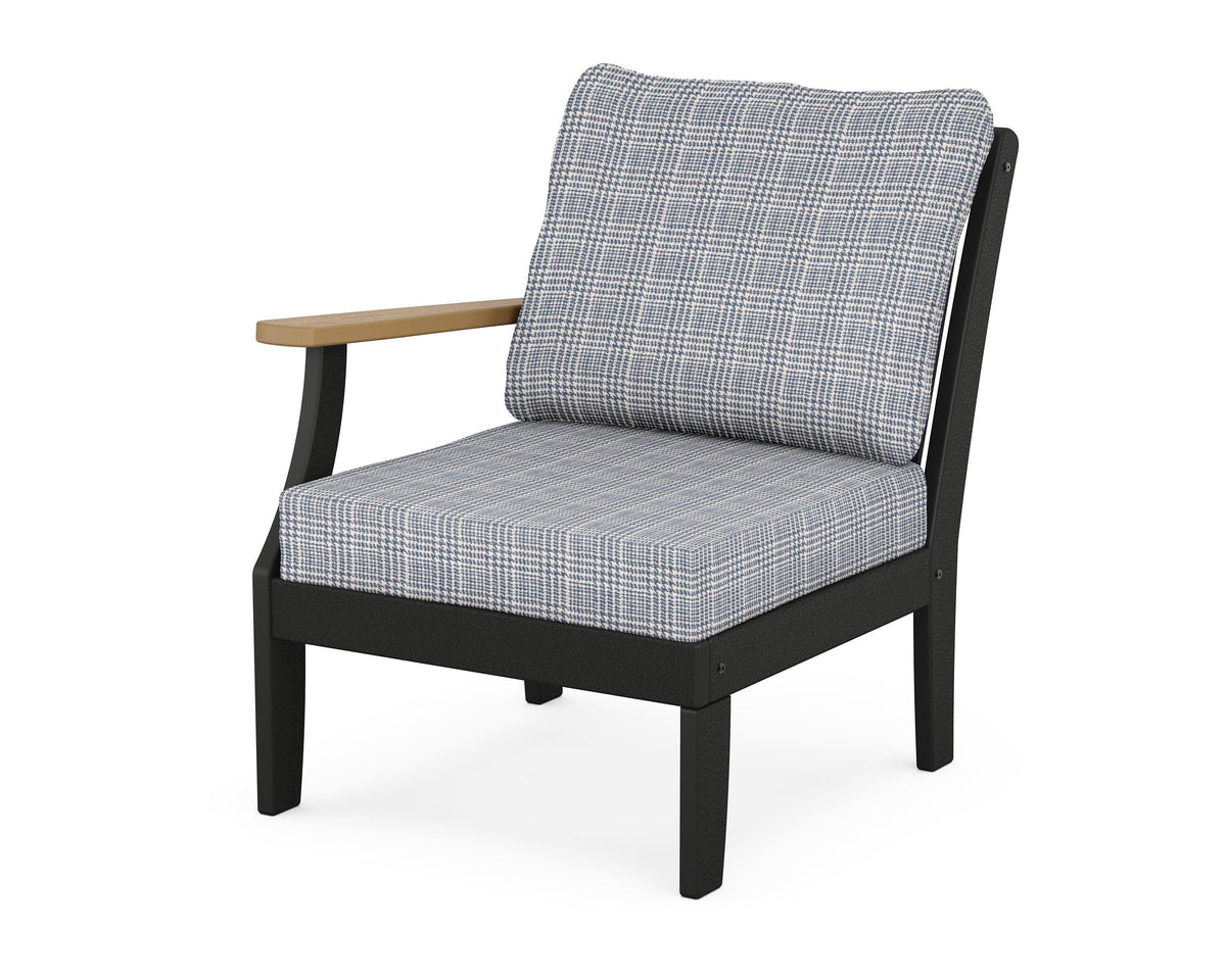 POLYWOOD Braxton Modular Left Arm Chair in Black / Natural / Houndstooth Sky Blue