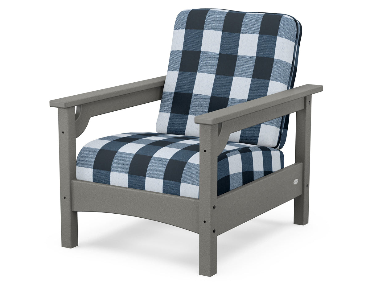 POLYWOOD Club Chair in Slate Grey / Buffalo Plaid Marine Indigo