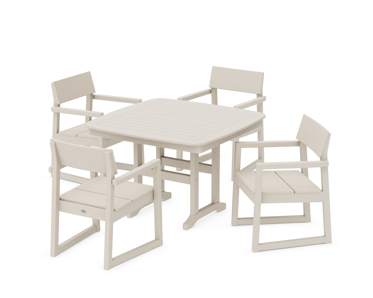 POLYWOOD EDGE 5-Piece Dining Set with Trestle Legs (Nautical 44" Table) in Sand