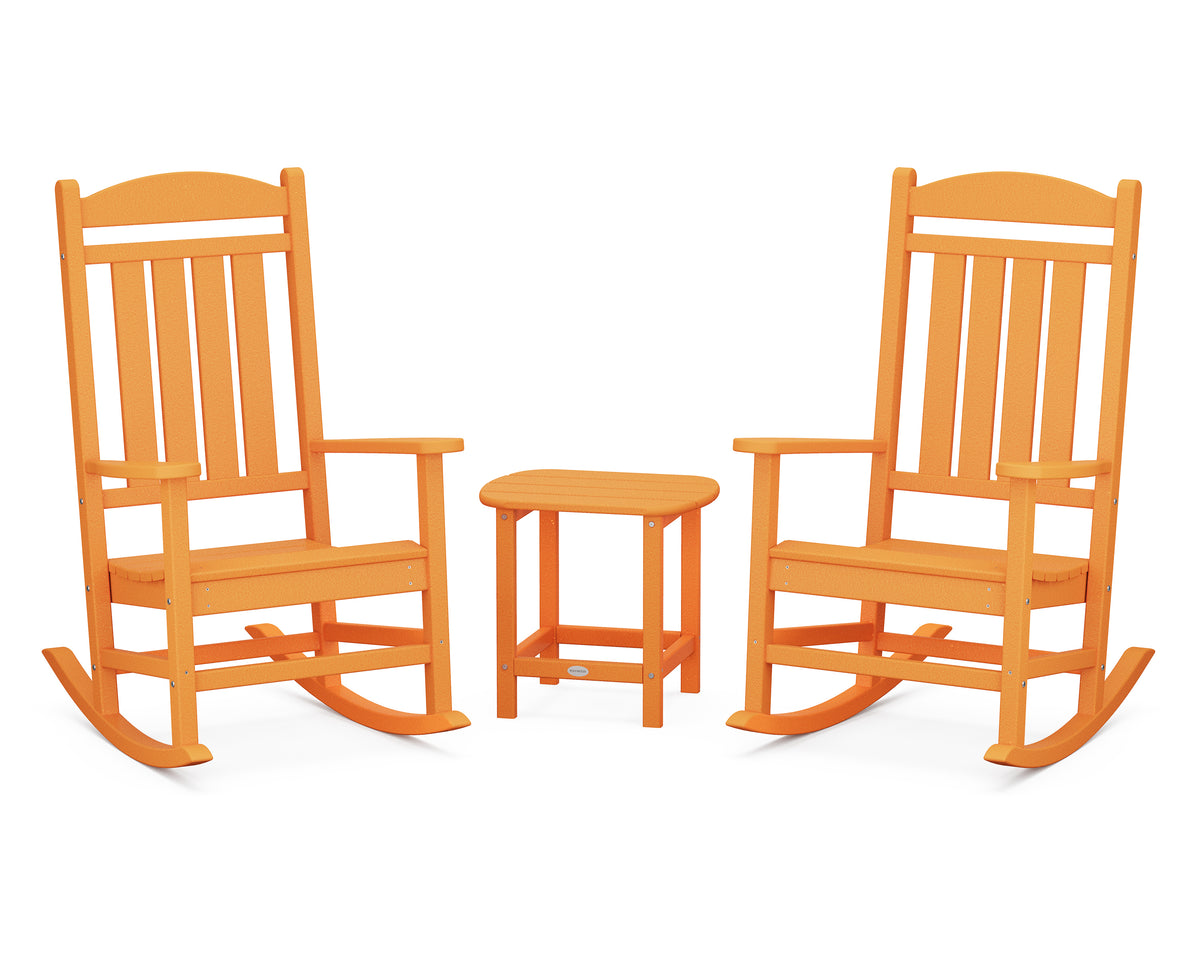 POLYWOOD Presidential 3-Piece Rocking Chair Set with 18" South Beach Side Table in Tangerine