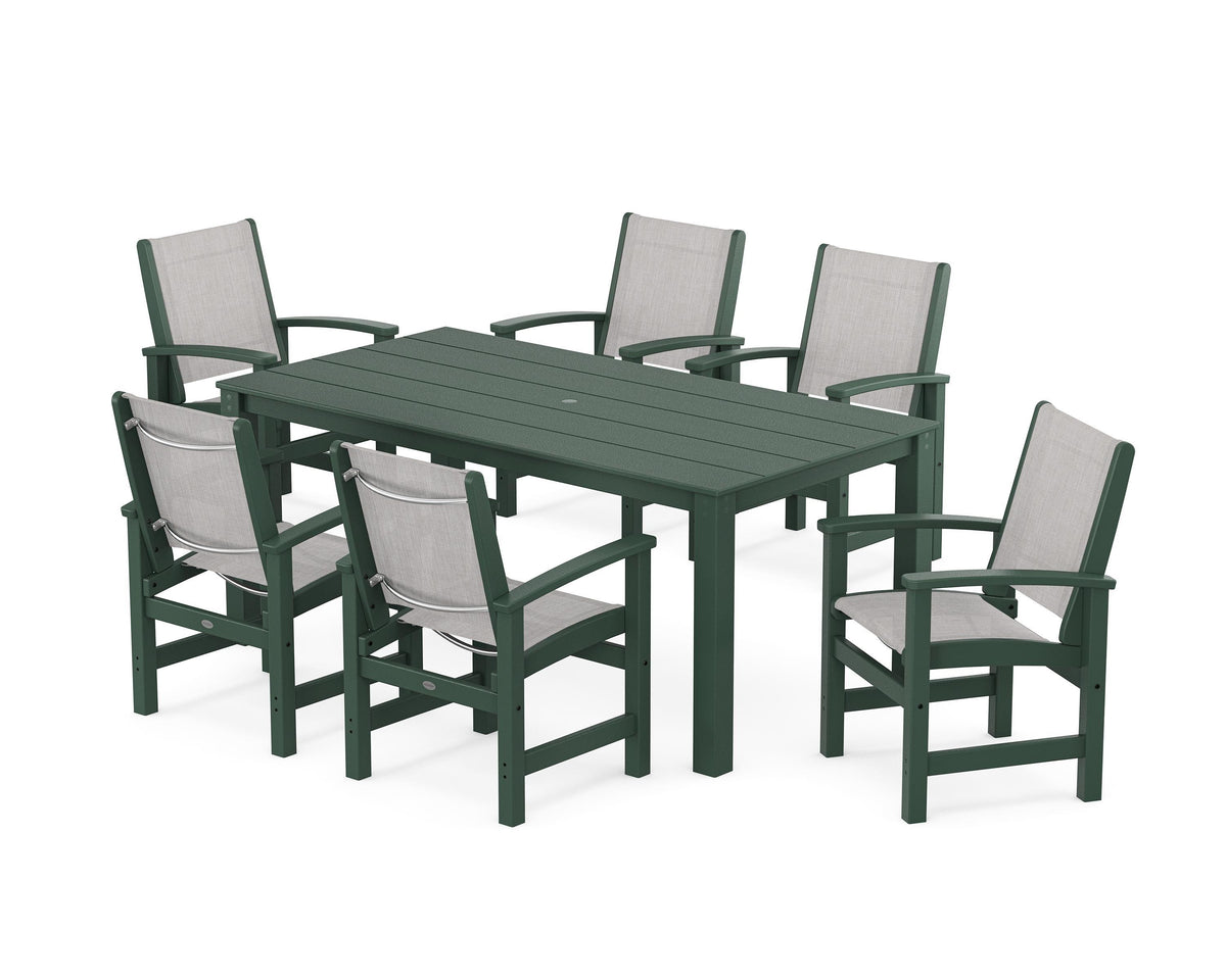 POLYWOOD Coastal 7-Piece Parsons Dining Set in Green / Parchment