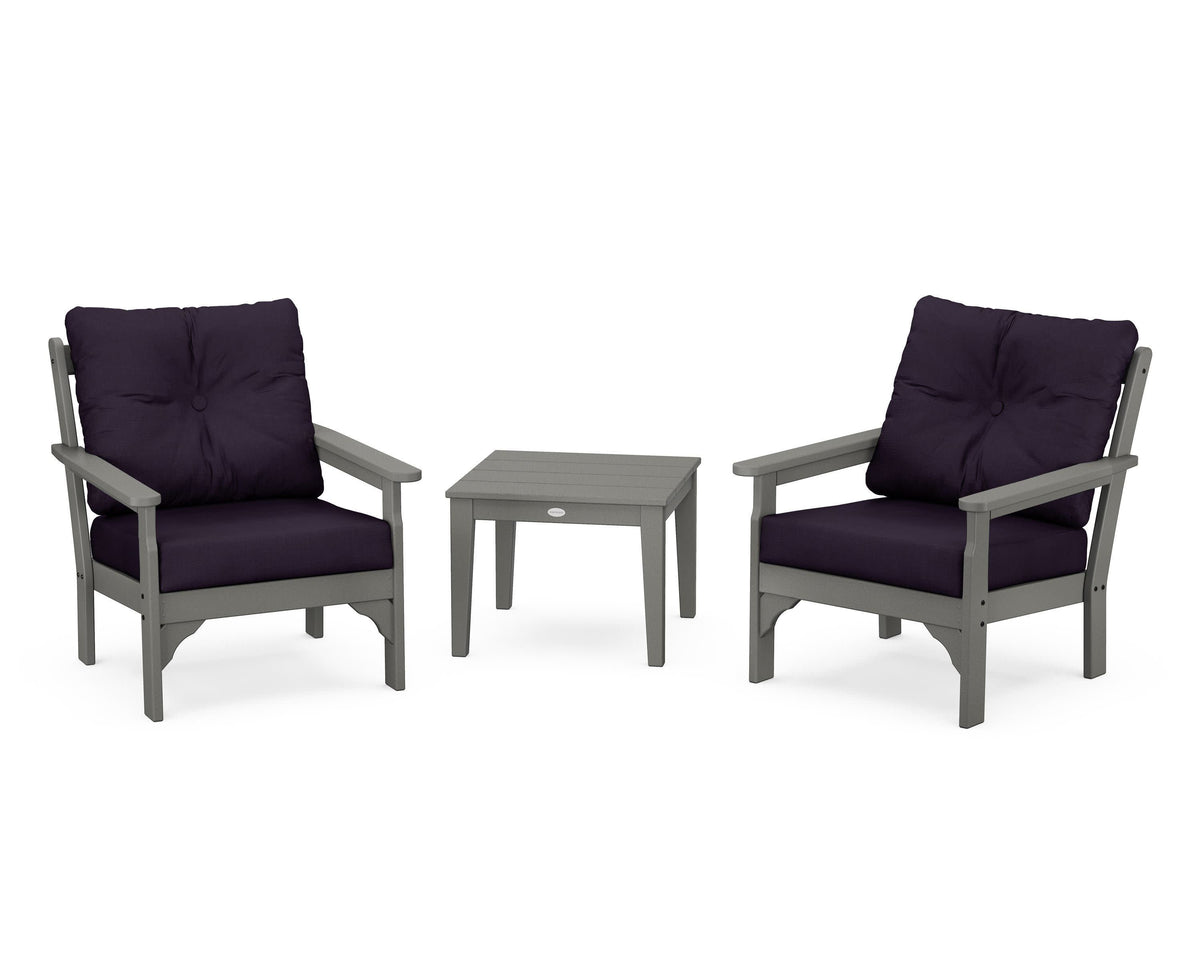 POLYWOOD Vineyard 3-Piece Deep Seating Set in Slate Grey / Navy Linen