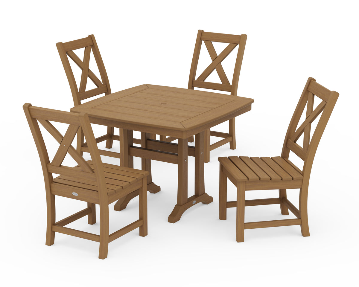 POLYWOOD Braxton Side Chair 5-Piece Dining Set with Trestle Legs - 37" Table in Natural