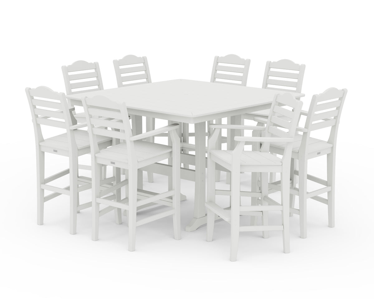 POLYWOOD Savannah 9-Piece Square Bar Set with Trestle Legs in Vintage White
