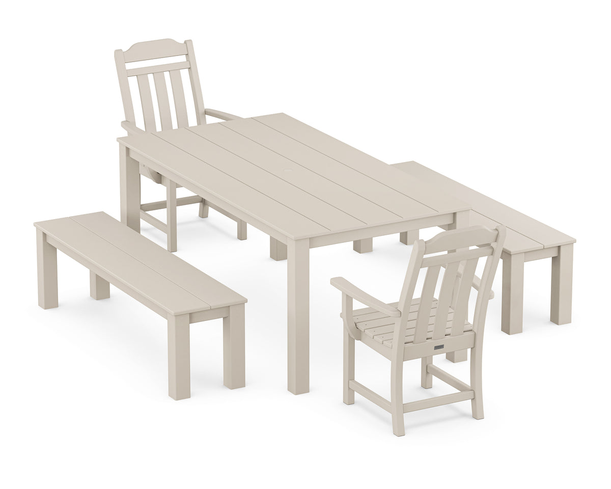 POLYWOOD Cottage 5-Piece Parsons Dining Set with Benches in Sand