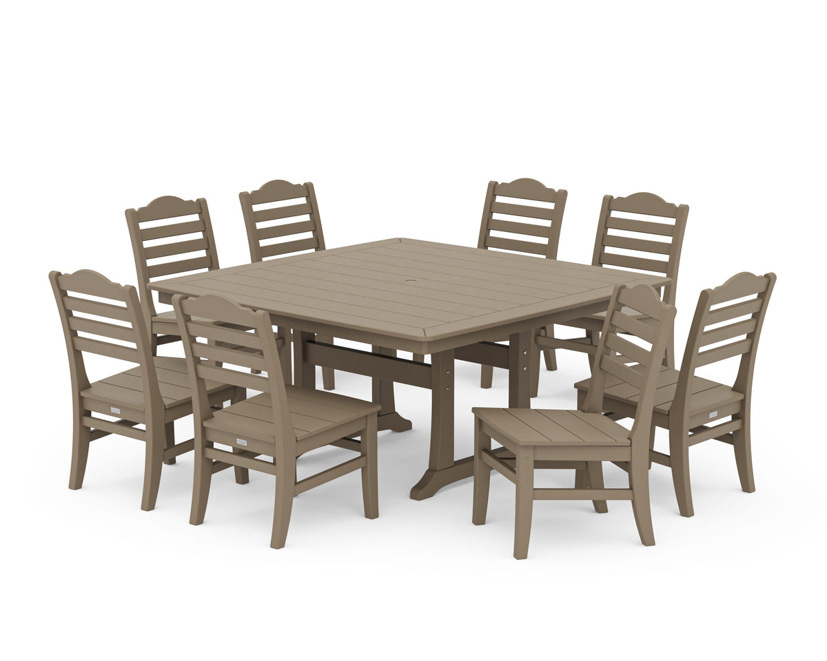 POLYWOOD Savannah Side Chair 9-Piece Square Dining Set with Trestle Legs in Vintage Sahara