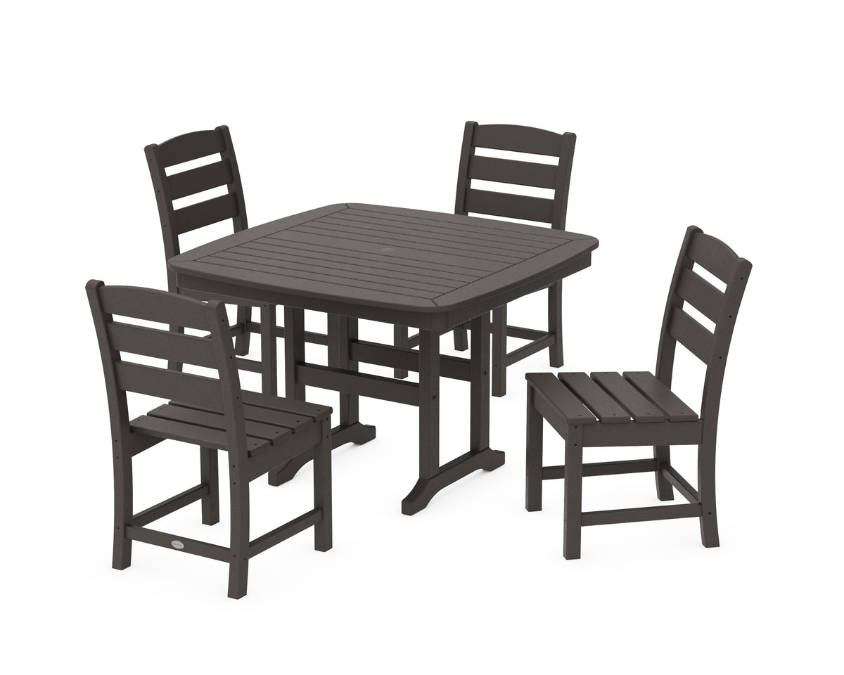 POLYWOOD Lakeside Side Chair 5-Piece Dining Set with Trestle Legs - 44" Table in Vintage Coffee
