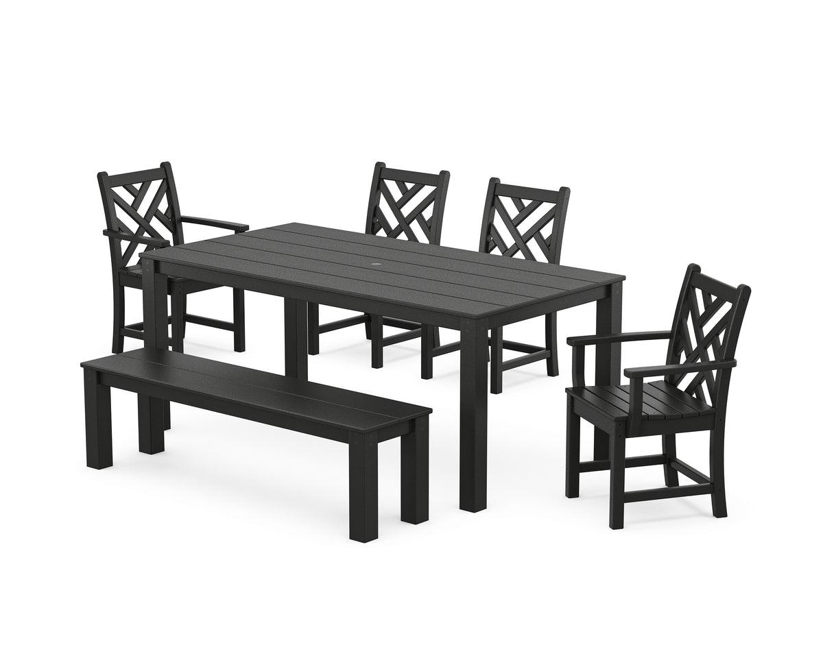 POLYWOOD Chippendale 6-Piece Parsons Dining Set with Bench with Chippendale Dining Side Chair in Black