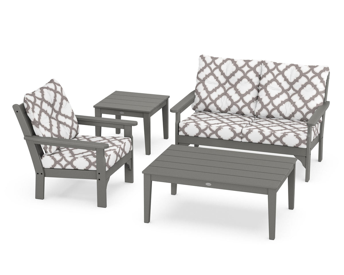 POLYWOOD Vineyard 4-Piece Deep Seating Set in Slate Grey / Trellis Grey Mist