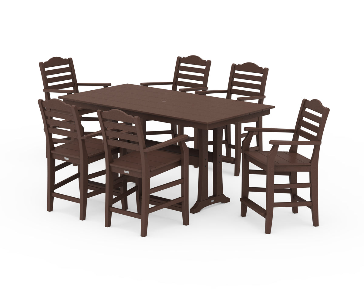 POLYWOOD Savannah Arm Chair 7-Piece Farmhouse Counter Set with Trestle Legs in Mahogany