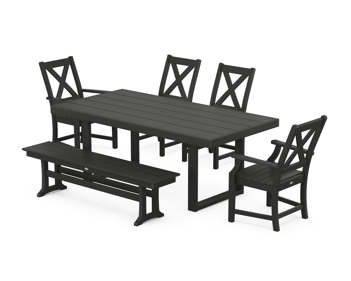 POLYWOOD Braxton 6-Piece Dining Set with Bench - 39" x 78" Table in Black